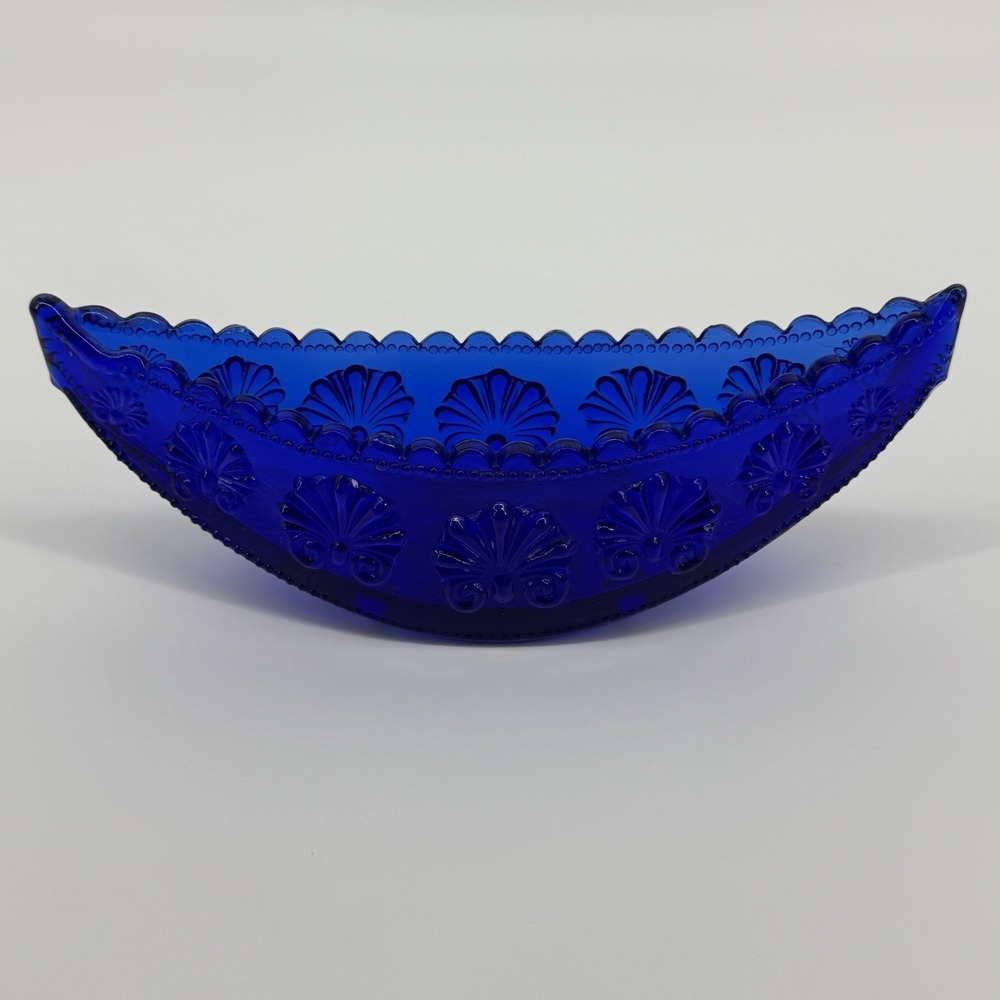 Antique Davidson Cobalt Blue War of the Roses Primrose Glass Canoe Bowl 1890